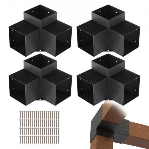 VEVOR 4er-Set Pfostenverbinder aus 2 mm dicken Stahlplatten Pfostenecke Pergola Eckverbinder Holzverbinder 90°-Stiefelstruktur Eckhalterung