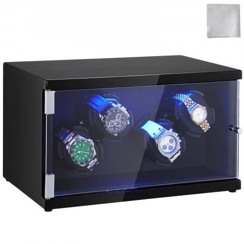 VEVOR Uhrenbeweger, Automatik-Uhrenbeweger, Watch Winder, Uhrenbeweger für Automatikuhren, Automatischer Uhrenbeweger mit Platz für 4 Uhren, LED Bel