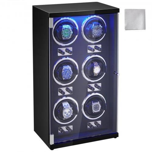 VEVOR Uhrenbeweger, Automatik-Uhrenbeweger, Watch Winder, Uhrenbeweger für Automatikuhren, Automatischer Uhrenbeweger mit Platz für 6 Uhren, LED Bel