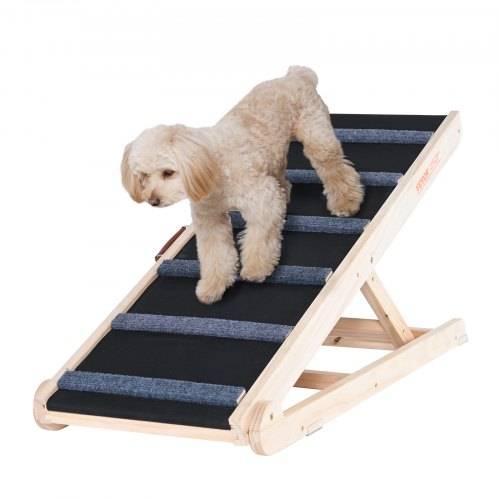 VEVOR Hunderampe 1m lang Hundetreppe mit 6 Querstangen Hundeautorampe aus Kiefernholz Gummi Hundeeinstiegshilfe 6-stufige Höheneinstellungen