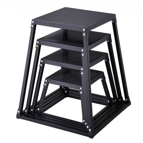 VEVOR 4-teilige Plyometrische Sprungboxen, 305/458/609/762 mm Plyometric Box Schwarz, Rutschfestes Fitness-_bungs-Step-Up-Box-Set für