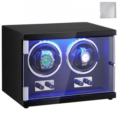 VEVOR Uhrenbeweger, Automatik-Uhrenbeweger, Watch Winder, Uhrenbeweger für Automatikuhren, Automatischer Uhrenbeweger mit Platz für 2 Uhren, LED Bel