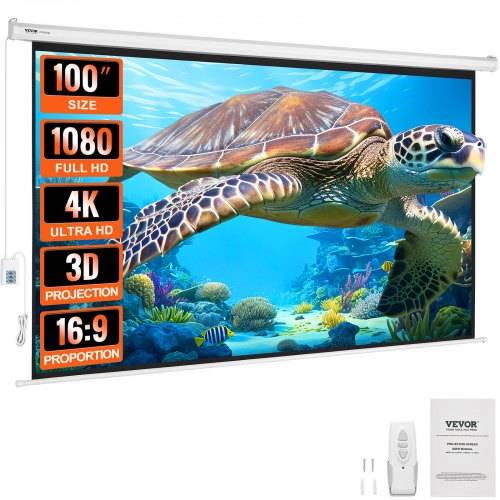 VEVOR motorisierte Projektor-Leinwand, 100 Zoll 16:9 4K 1080 HD elektrische Projektor-Leinwand, automatische Projektionswand mit Fernbedienung