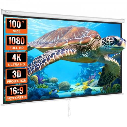 VEVOR Projektion Beamer Leinwand 254 cm HD 4K Outdoor Indoor Manuelle Projektor Screen Schnelles Klappbare Tragbare Filmleinwand 16: 9 für Heimkino