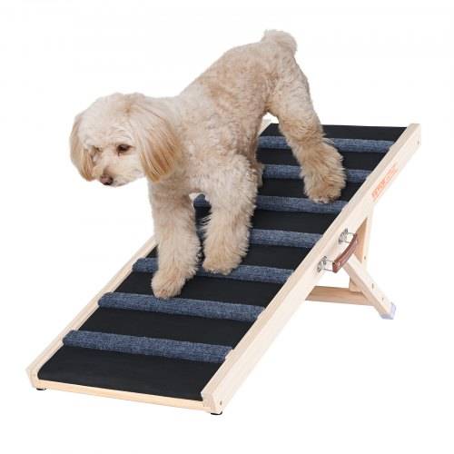 VEVOR Hunderampe 1m lang Hundetreppe mit 7 Querstangen Hundeautorampe aus Kiefernholz Gummi Hundeeinstiegshilfe 5-stufige Höheneinstellungen