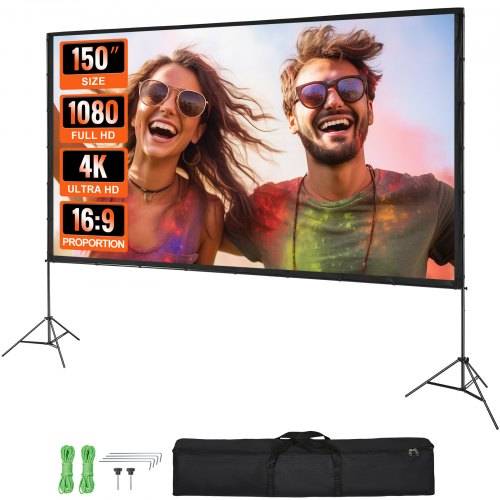 VEVOR Projektion Beamer Leinwand mit Ständer 381 cm HD 4K Outdoor Indoor Projektor Screen Schnelles Klappbare Tragbare Filmleinwand 16: 9 für Heimki