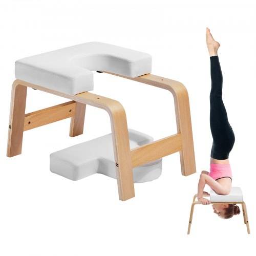 VEVOR Yoga Kopfstandbank Inversionsstuhl 136 kg Tragkraft für das Familien-Fitnessstudio, Kopfstandtrainer mit Holzrahmen und PU Polster