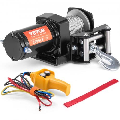 VEVOR Elektrische Seilwinde, 2000 lb Seilzugkapazität, 12 V DC ATV/UTV-Winde mit Φ5/32 in x 39 ft 7-Strang-Stahlkabelrolle, Kabelfernbedienung, IP55