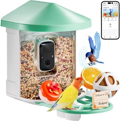 VEVOR Intelligenter Vogelfutterspender mit Kamera, 2K HD KI identifiziert über 10.000 Vogelarten, solarbetriebene Vogelbeobachtungskamera mit