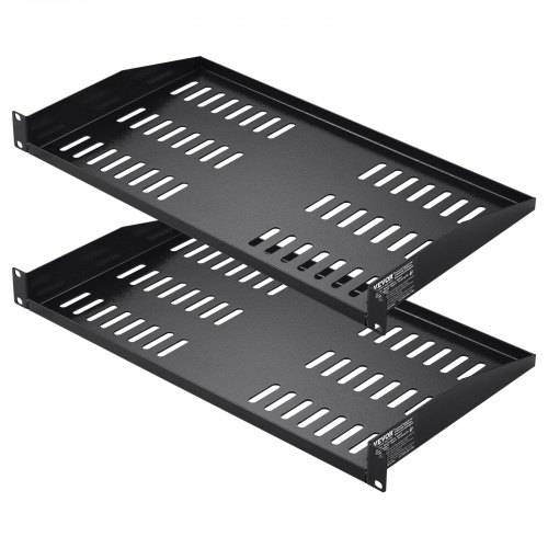 VEVOR 2 STK. 1U Server-Rack-Regal, 10"/254 mm Tiefe, 50 lbs maximale Tragkraft, belüftetes freitragendes oder wandmontiertes Rack-Regal mit Ablage