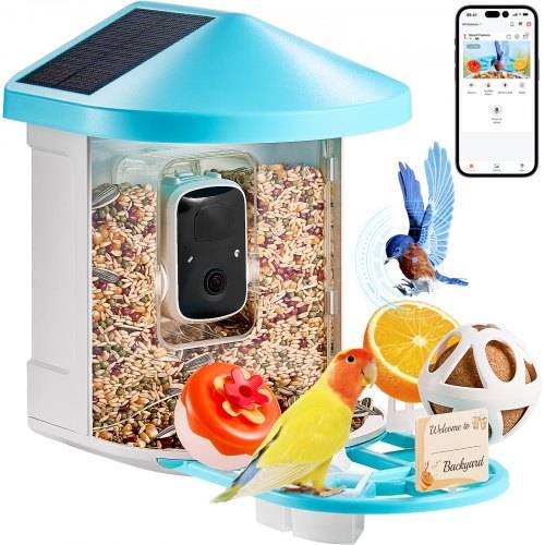 VEVOR Intelligenter Vogelfutterspender mit Kamera, 2K HD KI identifiziert über 10.000 Vogelarten, solarbetriebene Vogelbeobachtungskamera mit