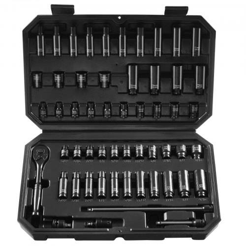 VEVOR Schlagsteckschlüsselsatz 6,35 mm, 55-teiliger tiefer und flacher Steckschlüsselsatz SAE 5/32-9/16 Zoll und metrisch 4-15 mm, für Autoreparatu
