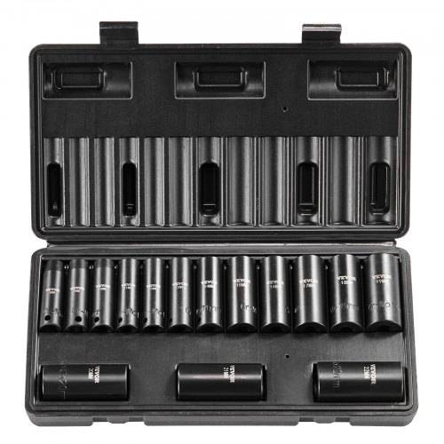 VEVOR Steckschlüsselsatz Schlagsteckschlüsselsatz 3/8 Zoll, 15-teiliger tiefer Steckschlüsselsatz metrisch 8-22 mm, 6-Punkt-Cr-Mo-Legierungsstahl