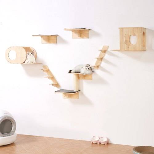 VEVOR Katzenregale zur Wandmontage, Katzenwandregale und Sitzstangen mit Sprungbrettern, Katzenbetten, Hängematten und Katzenbaum, Katzenmöbel und