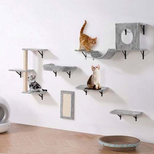 VEVOR Katzenregale zur Wandmontage, Katzenwandregale und Sitzstangen mit Sprungbrettern, Hängematte, Sofa, Katzenbaum & Katzengriff, Katzenmöbel und