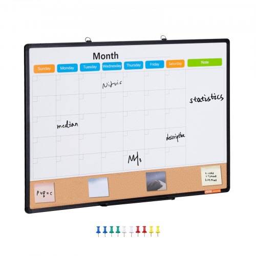 VEVOR 36" x 24" Monatskalender-Whiteboard und Korktafel-Kombination mit Aluminiumrahmen _ 2-in-1 magnetische, trocken abwischbare Pinnwand zur