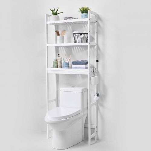 VEVOR Aufbewahrung über der Toilette, 3-stufiger verstellbarer Badezimmer-Organizer über der Toilette, Aufbewahrungsregal aus Bambus mit 3 Haken, fr