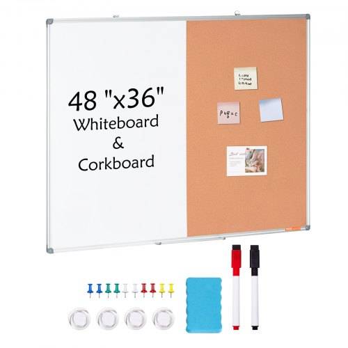 VEVOR 48" x 36" Whiteboard & Korktafel-Kombination mit Aluminiumrahmen _ 2-in-1 magnetische, trocken abwischbare Pinnwand zur Wandmontage _ Idea