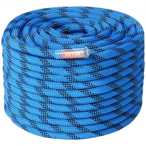 VEVOR 12,7 mm statisches Kletterseil, 60,9 m (200 Fu_) Outdoor-Kletterseil, 30 kN Bruchfestigkeit, Faserseil mit Stahlkarabinerhaken für Flucht