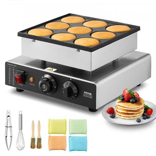 VEVOR Mini-Pfannkuchenmaker kommerzielle Dutch mini Pfannkuchen Maschine, 9 Stk., 76 mm Durchmesser, Dorayaki-Backmaschine, 850 W, Temperatur- und