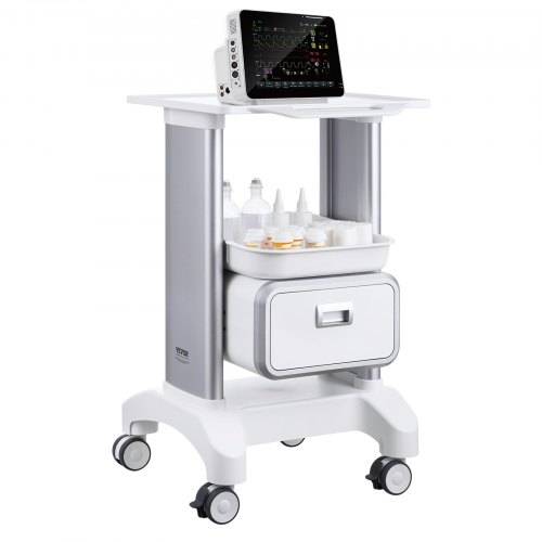 VEVOR Laborwagen mit 2 Ebenen, Laborwagen mit 1 Schublade und 1 oberem Tablett, mobiler medizinischer Wagen aus ABS-Material, Laborrollwagen mit