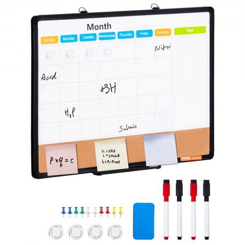 VEVOR 24" x 18" Monatskalender-Whiteboard und Korktafel-Kombination mit Aluminiumrahmen _ 2-in-1 magnetische, trocken abwischbare Pinnwand zur