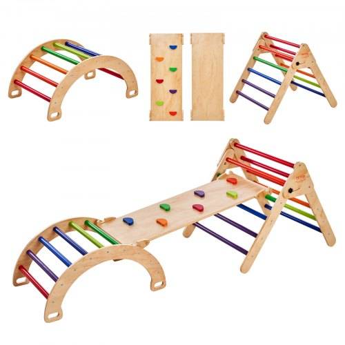 VEVOR Pikler-Dreieck-Set, 5-in-1-Kletterspielzeug für Kleinkinder, Indoor-Spielplatz, Montessori-Kletterset mit Dreieck, Rampe und Bogen, gro_es