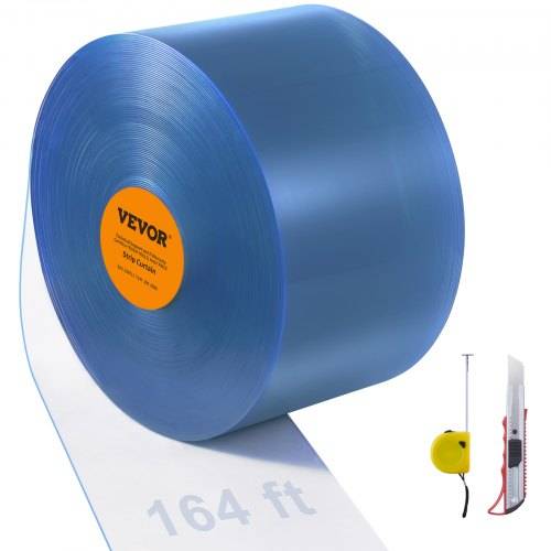 VEVOR Streifenvorhang, 164' Länge x 8" Breite x 0,08" Dicke, durchsichtige glatte PVC-Streifenvorhang-Tür-Gro_rolle, Kunststoff-Türstreifen für T