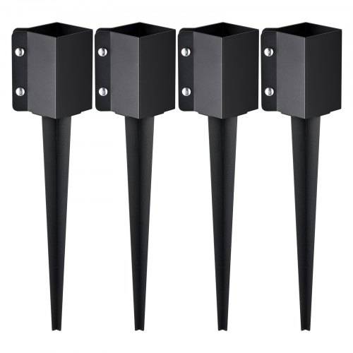 VEVOR Erdspie_ für Zaunpfosten, 4er-Pack, 113 x 113 x 610 mm Au_endurchmesser (Innendurchmesser 8,9 x 8,9 cm), Metall, schwarz pulverbeschichtet