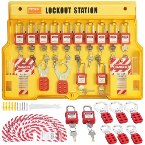 VEVOR Elektrisches Lockout-Tagout-Kit, 60-teilige Sicherheits-Lockout-Tagout-Station inkl. Vorhängeschlösser, Haspen, Anhänger, Nylonbinder, Erweit