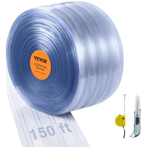 VEVOR Streifenvorhang, 150' Länge, 8" Breite, 0,08" Dicke, durchsichtige gerippte Kunststoff-Türstreifen, PVC-Streifenvorhang-Tür-Gro_rolle für La