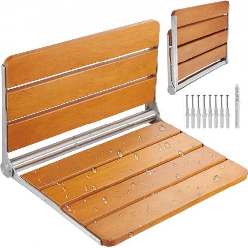 VEVOR Klappbarer Duschsitz Teak, wandmontierte hochklappbare Duschbank mit 227 kg Tragkraft, platzsparender herunterklappbarer Duschstuhl für