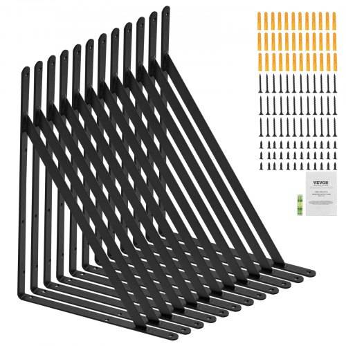 VEVOR Regalhalterung, 460 x 305 x 25 mm, 12 Stück, schwebende Regalträger, Halterungen für Regale, 3 mm dicke, mattschwarze dreieckige Regalhalteru