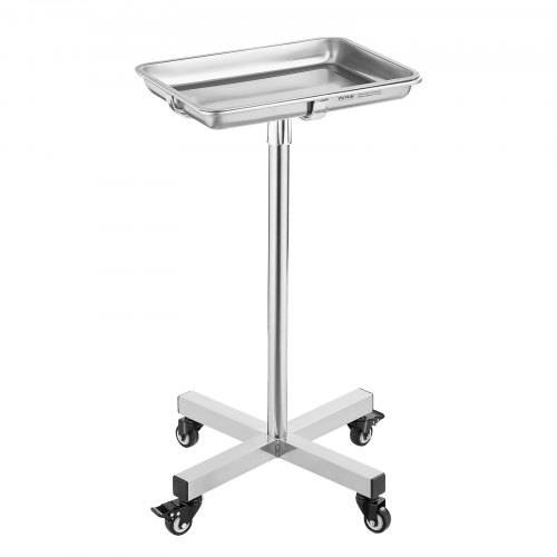 VEVOR Laborwagen Servierwagen Edelstahl mit abnehmbaren Tabletts aus Edelstahl Tragkraft bis 16 kg, einstellbare Höhe 64-101cm, medizinisches