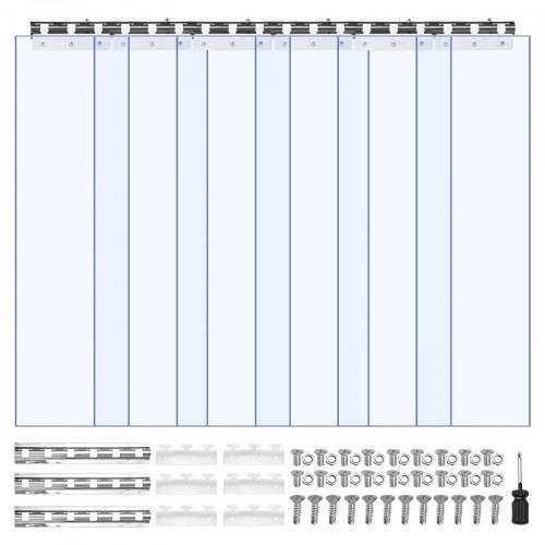 VEVOR Streifenvorhang, 213,4 cm Höhe x 96,5 cm Breite, 0,2 cm Dicke, 6 Stück transparenter PVC-Streifen-Türvorhang, Gefrierschrankvorhang, Kunststo