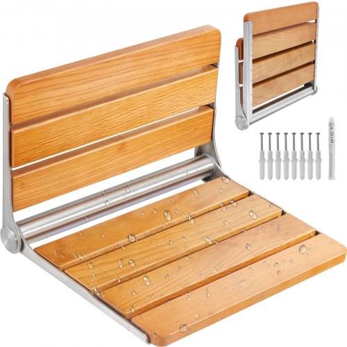 VEVOR Klappbarer Duschsitz aus Eiche, hochklappbare Duschbank mit 200 kg Tragkraft, platzsparender herunterklappbarer Duschstuhl für die häusliche