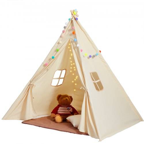 VEVOR Spielzelt Kinder, Tipi-Zelt für Kinder 1_5 Jahre, Kleinkinderzelt mit Matte und dekorativen Plüschbällen, Zelt für Kinder mit Fenstern für