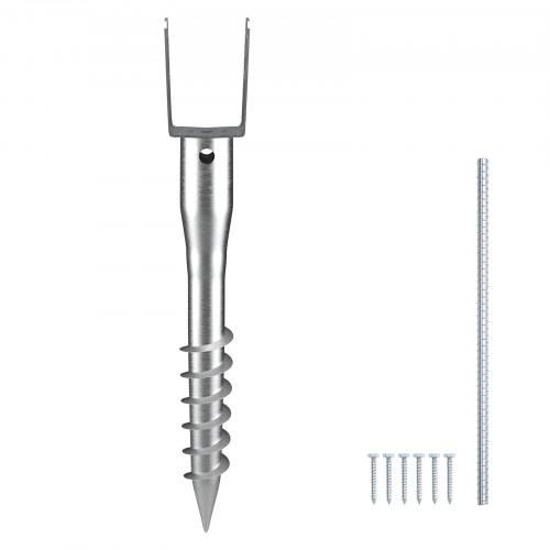 VEVOR U-Pfostenträger 1 Packung 100 x 70 x 700 mm DIY-Pfostenpfosten zum Einschrauben inkl. 6 Zugankern und einer Bewehrungsstange U-förmiger Pfoste