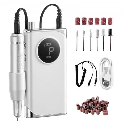 VEVOR Elektrischer Nagelbohrer, tragbarer E-Nagelfräser mit 40.000 U/min, Acryl-Gel-Schleifwerkzeug mit LCD-Display und 6 Bits und 50 Schleifbändern