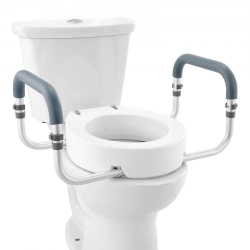 VEVOR Toilettensitzerhöhung, 88,9 mm Hoch, Tragkraft 136 kg, für Runde Standardtoiletten, Aluminium-Handlauf, mit EVA-Armlehnenpolster, für Seniore