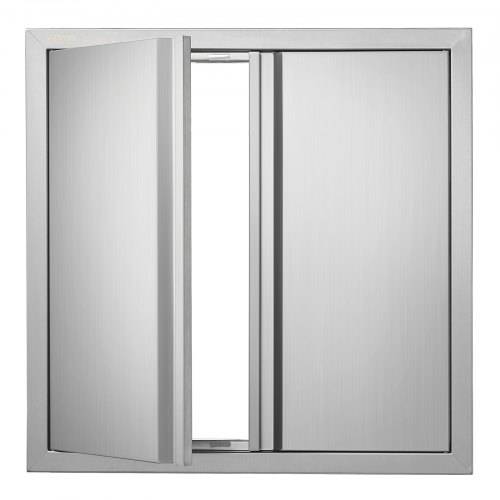VEVOR Grill-Zugangstür, 610 x 610 mm, doppelte Au_enküchentür, flächenbündig montierte Edelstahltür, vertikale Wandtür mit versenkbaren Griffen
