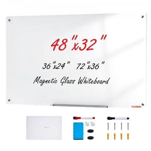 VEVOR Magnetisches Glas-Whiteboard, Wandtafel Trocken Abwischbare Tafel 120 x 80 cm, Wandmontiertes Wei_es Glasboard ohne Rahmen, mit Stiftablage