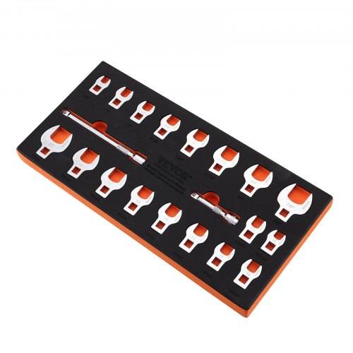 VEVOR Crowfoot-Schlüsselsatz, 9,525 mm Antrieb, 20-teiliger Crowsfoot-Schlüsselsatz mit 2 Verlängerungsstangen und EVA-Werkzeug-Organizer, SAE 3/8-