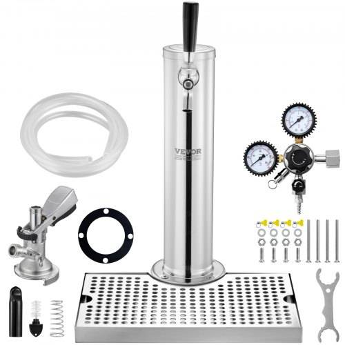 VEVOR Kegerator-Turm-Kit, Einzelzapfhahn-Bierumrüstsatz, Edelstahl-Fass-Bierturm-Zapfanlage mit Doppelmessgerät W21.8-Regler und A-System-Fasskupplu