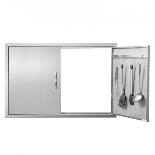 VEVOR Grill-Zugangstür, 990 x 660 mm, Doppelte Au_enküchentür, Flächenbündig Montierte Edelstahltür, Vertikale Wandtür mit Griffen und Haken, f
