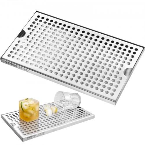 VEVOR 304 Edelstahl-Tropfschale, Bierabtropfschale mit 4 Rutschfesten Gummipads & Abnehmbarer Abdeckung, 300 x 180 x 25 mm Bar-Tropfschale Geeignet