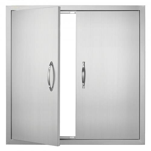 VEVOR Grill-Zugangstür, 790 x 790 x 46 mm, Doppelte Au_enküchentür, Flächenbündig montierte Edelstahltür, Vertikale Wandtür mit Griffen, für G