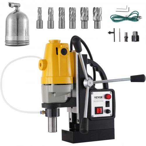 VEVOR 1100 W Magnetbohrmaschine mit 40mm Bohrdurchmesser MD40 Magnetbohrmaschine 12000 N Magnetkraft Magnetbohrsystem 670 U/min mit 6-teiligem