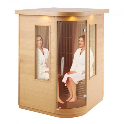 VEVOR Ferninfrarot-Holzsauna, Sauna-Spa für Zuhause, für 2 Personen, Niedrige EMF-Ferninfrarot-Sauna mit gehärteter Glastür & LED-Mehrfarbenlampe
