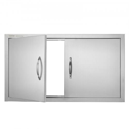 VEVOR Grill-Zugangstür, 863 x 482 x 46 mm, Doppelte Au_enküchentür, Flächenbündig Montierte Edelstahltür, Vertikale Wandtür mit Griffen, für G